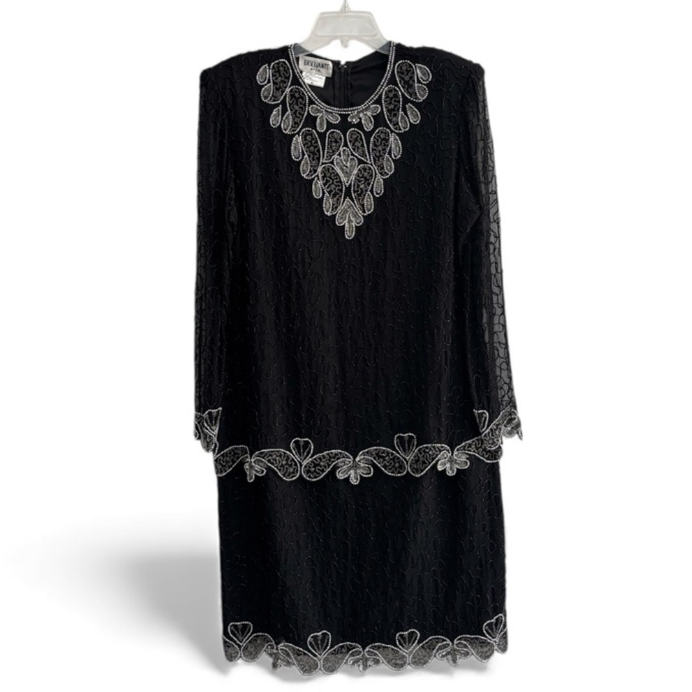Brilliante by J.A Black Long Sleeve Silk Embellishments Dress Size XL